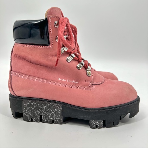 Acne Studios Telde Pink Calfskin Chunky Platform Hiking Lug Boots Women Size 35 - Picture 5 of 10